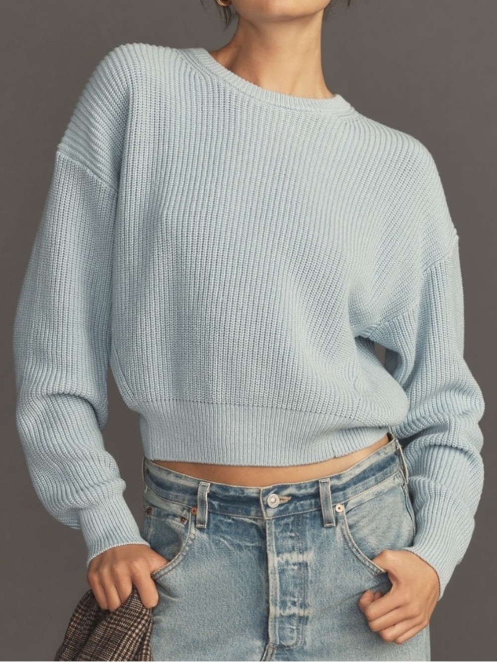 Reformation Winnie 100% Organic Cotton Sweater Mineral Light Blue Small